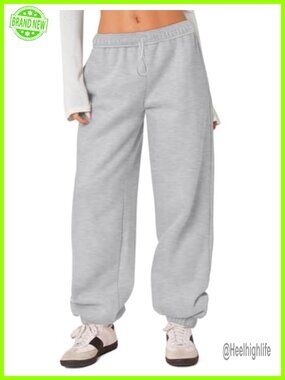 Baggy Sweatpants High Waisted Fleece Cotton Joggers with Pockets